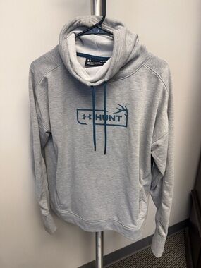 Under Armour Women’s Light Gray Pullover Hoodie with Blue Logo